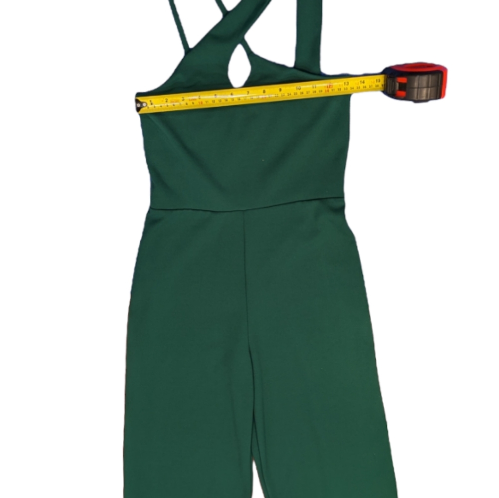 EUC Missguided Stretchy Forest Green Criss-cross Wide Leg Jumpsuit Size 8 - Picture 6 of 14